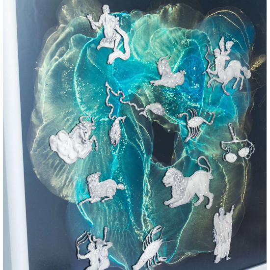 Авторське панно "Знаки Зодіаку".  Ювелірна робота за "Атласом зоряного неба". (Сріблення, інкрустація камінням Сваровські). (Номінант Luxembourg Art Prize 2024)