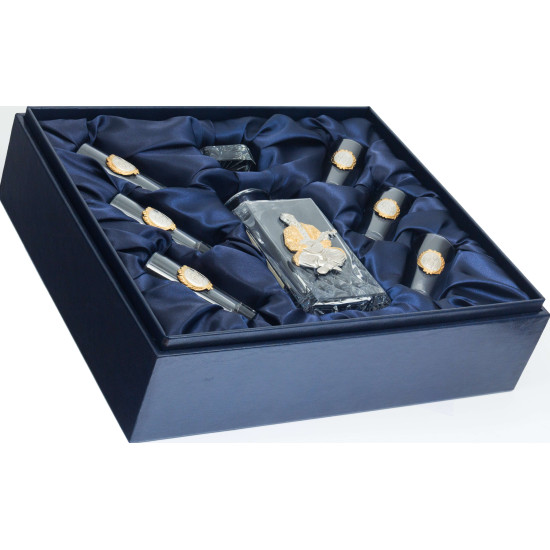 Подарунковий набір склянок коллінз з графином "Козак Мамай" RCR Cristalleria Italiana з посрібленими та позолоченими металевими наклпдками