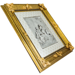 Металеве посріблене панно "Мисливці на відпочинку"