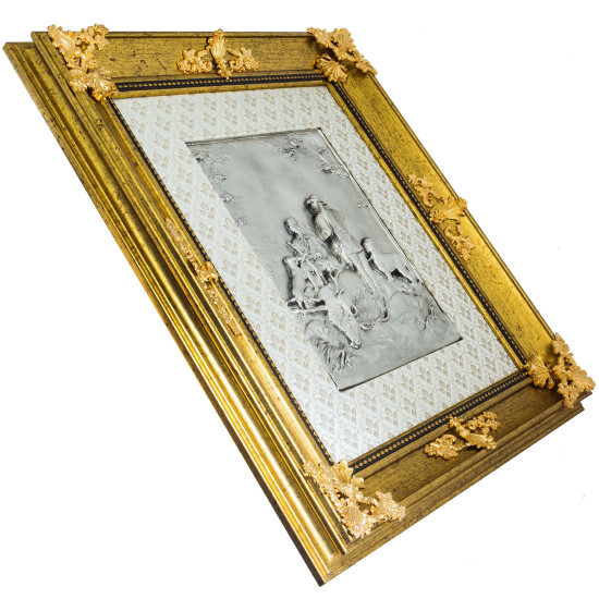 Металеве посріблене панно "Мисливці на відпочинку"