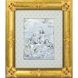 Металеве посріблене панно "Мисливці на відпочинку"