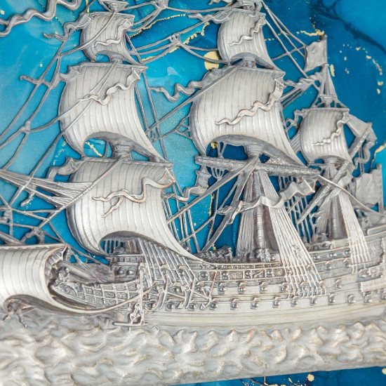 Авторське панно. Картина - оберіг "Вітрильник удачі" (Водяні посріблені знаки зодіаку з інкрустацією Сваровські). (Номінант Luxembourg Art Prize 2024)