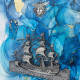 Картина-оберіг "Вітрильник "Надія" з посрібленим металевим кораблем та з ювелірними посрібленими сузір'ями Рака, Скорпіона, Риб і Медузи Горгони з інкрустацією Сваровські. (Номінант Luxembourg Art Prize 2024)