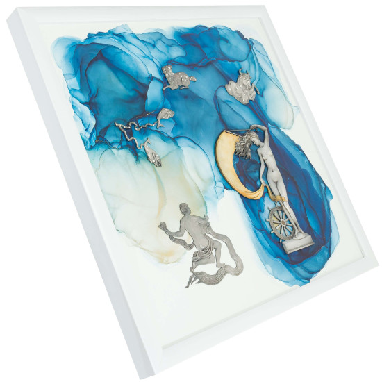 Авторське панно "Фортуна" з металевими посрібленими фігурами з інкрустацією Сваровські