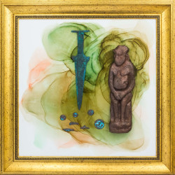 Авторське панно "Легендарне царство Скіфія" з мідною скіфською бабою та репліками акінака та скіфських монет