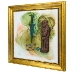 Авторське панно "Легендарне царство Скіфія" з мідною скіфською бабою та репліками акінака та скіфських монет