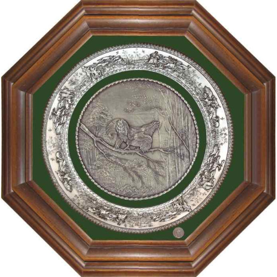 Кабінетне панно "Полювання на глушця" (мідь, сріблення)