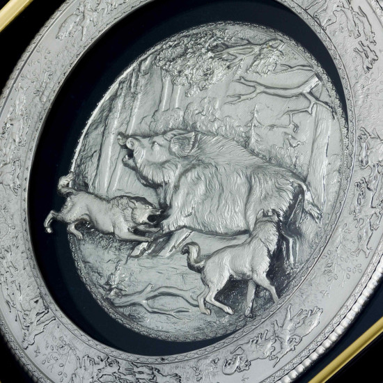 Панно "Полювання на кабана" (мідь, сріблення)
