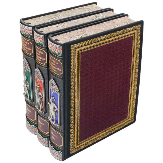 Подарункове видання "Історія одягу, озброєння та начиння" Герман Вейс в 3-х томах у шкіряному футлярі з срібленням та емалями 