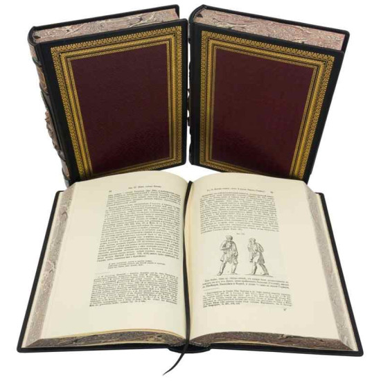 Подарункове видання "Історія одягу, озброєння та начиння" Герман Вейс в 3-х томах у шкіряному футлярі з срібленням та емалями 