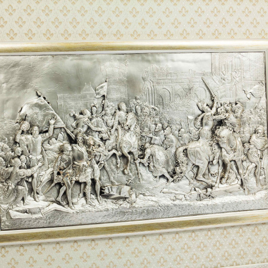 Вінтажне панно "Тріумфальний в'їзд Генріха IV до Парижа" по мотивам картини Рубенса (метал, сріблення)