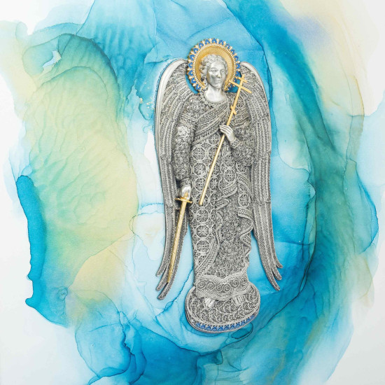 Авторське панно «Ангел - хранитель".  (Позолота, сріблення, емалі, живопис). Номінант Luxembourg Art Prize 2024.