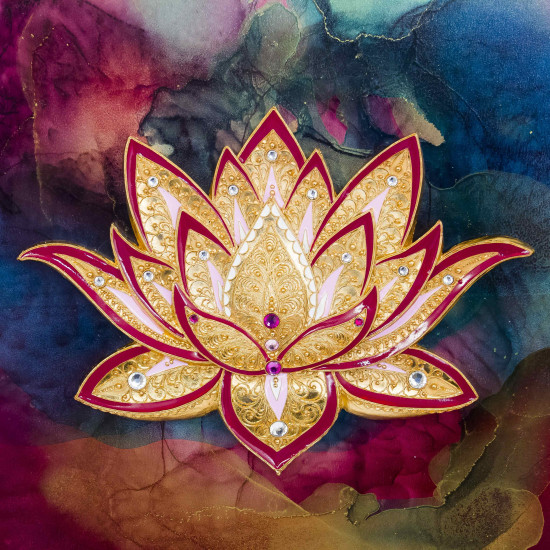 Авторське панно "Падма" (Лотос) (метал, позолота, каміння Сваровські)