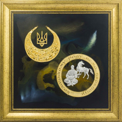 Авторське панно "Легенда "Україна" з копією Скіфської пекторалі. (Номінант Luxembourg Art Prize 2024), (позолота, сріблення, живопис)