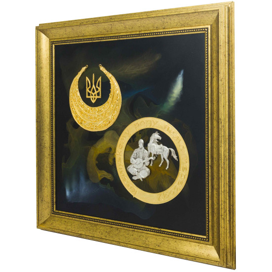 Авторське панно "Легенда "Україна" з копією Скіфської пекторалі. (Номінант Luxembourg Art Prize 2024), (позолота, сріблення, живопис)