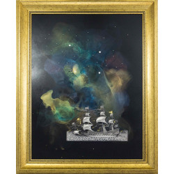 Картина-оберіг "Парусник "Надія" з металевим посрібленим кораблем ювелірної роботи та зірками з каміння Сваровські. (Номінант Luxembourg Art Prize 2024)