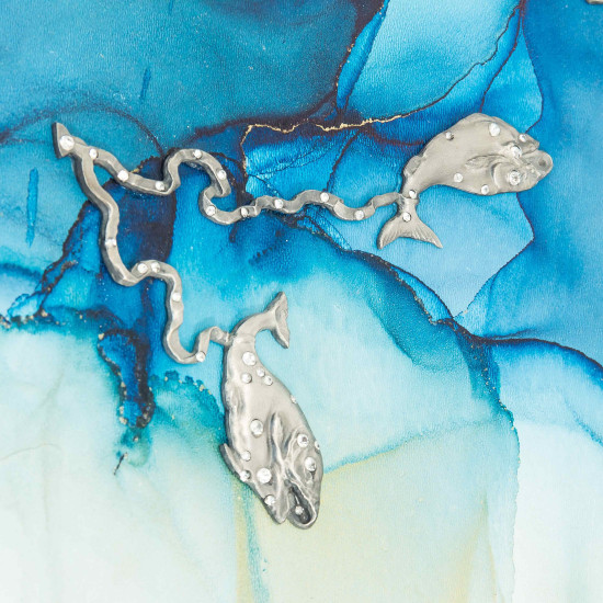 Авторське панно "Фортуна" з металевими посрібленими фігурами з інкрустацією Сваровські